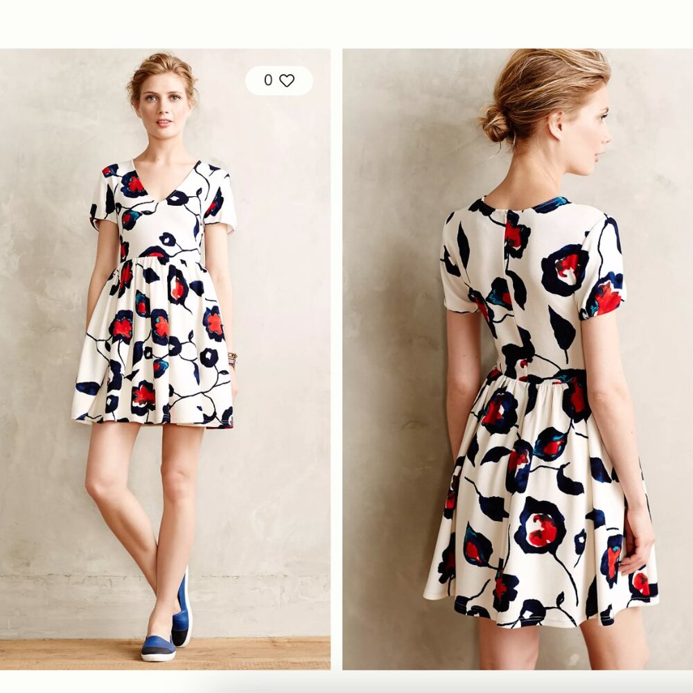 Anthropologie Maeve Mini Pocket Dress Painted Poppies